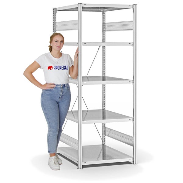 PROREGAL Fachbodenregal Stecksystem T-Profil Medium-Duty Grundregal HxBxT 200 x 75 x 80 cm 5 Ebenen Fachlast 230 kg Einseitig Nutzbar Lichtgrau