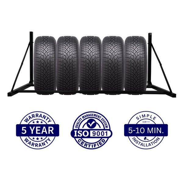 PROREGAL Klappbares Reifenregal CARRERO für Wandmontage HxBxT 62x88-122x57cm, bis zu 5 Reifen, Schwarz
