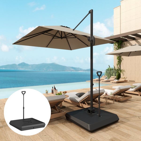 Outsunny Sonnenschirmständer bis 160 kg befüllbar Ampelschirmständer, Schirmständer mit Rollen, Griff Quadratisch Schirmhalter Schirmgewicht Ständer für Sonnenschirm 135/140/160mm, für Balkon Schwarz
