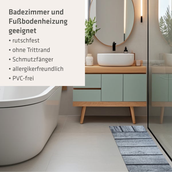 Akzente Feel Badematte mit Motiv in Grau Fußmatte 35 x 100 cm, rutschfest, saugfähig
