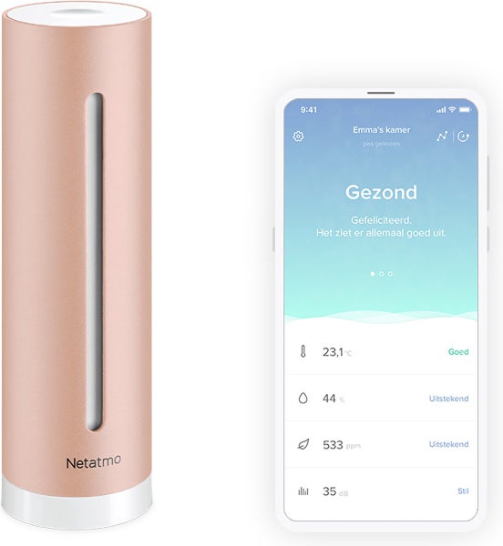 Netatmo intelligenter Luftqualitätsmesser mit App-Anzeige fuer Temperatur Luftfeuchtigkeit Schadstoffe und Lautstaerke