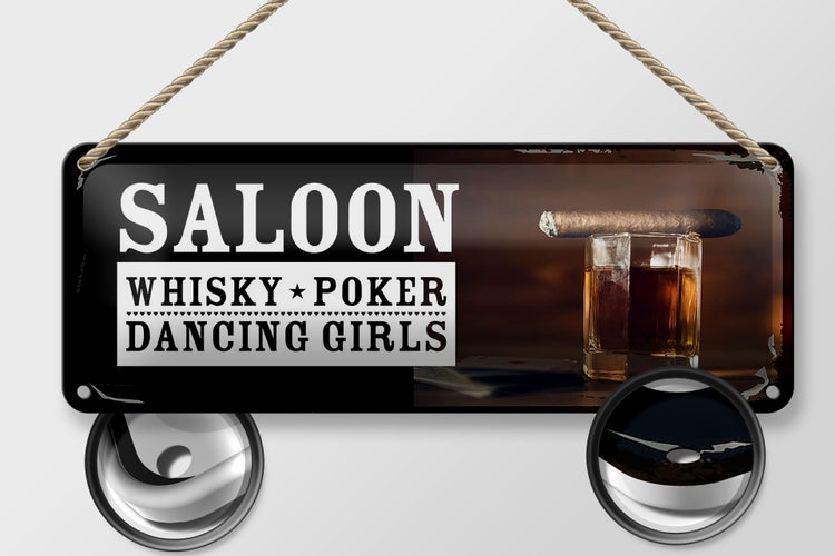 Blechschild Spruch Saloon Whisky Poker Dancing Girls 27x10cm