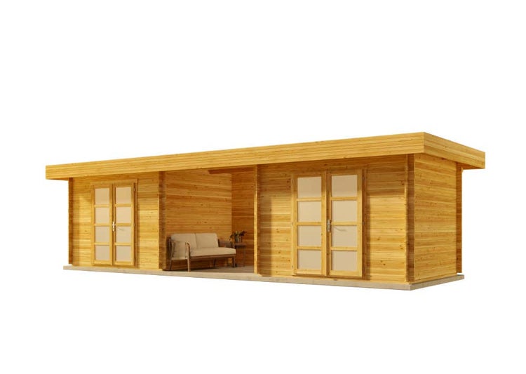 Alpholz Gartenhaus Johann-28 Gartenhaus aus Holz, Holzhaus mit 28 mm Wandstärke inklusive Terrasse FSC zertifiziert, Blockbohlenhaus mit Montagematerial