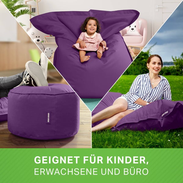 Green Bean 2er Set XXL Sitzsack inkl. Pouf fertig befüllt mit EPS-Perlen - Riesensitzsack 140x180 Lounge Sitz-Kissen Bean-Bag Chair  - Lila
