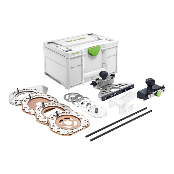 Festool Zubehörset für Oberfräse im Systainer mit Kopierringen, Führungsstangen und Zentrierdorn.