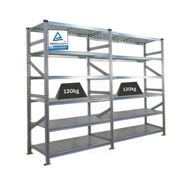Metallregal mit fünf Ebenen und TÜV Rheinland Zertifizierung