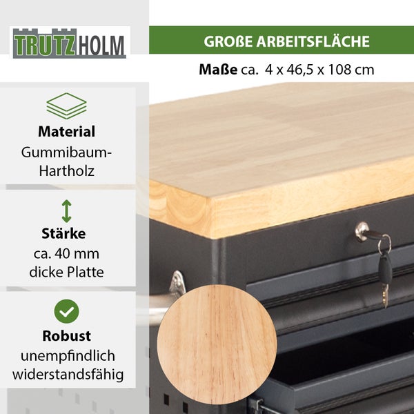 Werkstattwagen DELUXE 12 Schubladen unbestückt mit massiver Arbeitsplatte Anthrazit/grau
