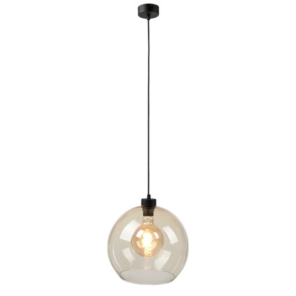 Pendelleuchte mit transparentem, kugelförmigem Lampenschirm