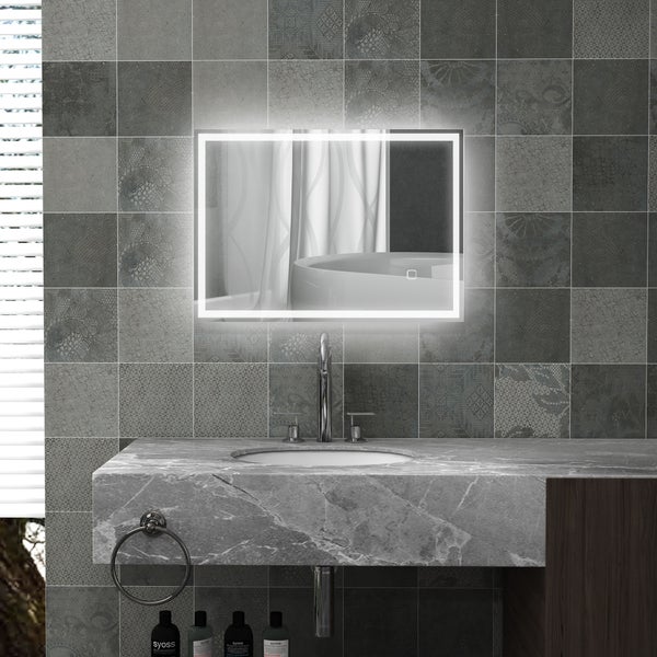 HOMCOM Badspiegel, Badezimmerspiegel mit LED-Leuchte, 70 x 50 cm Wandspiegel beschlagfreier Lichtspiegel mit Touchschalter, IP44
