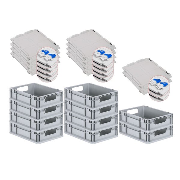 PROREGAL Spar Set 10x Eurobox Nextgen Economy Mit Scharnierdeckel & Blauen Schiebeschnappverschlüssen Griffe Offen HxBxT 12 x 30 x 40 cm 11 Liter