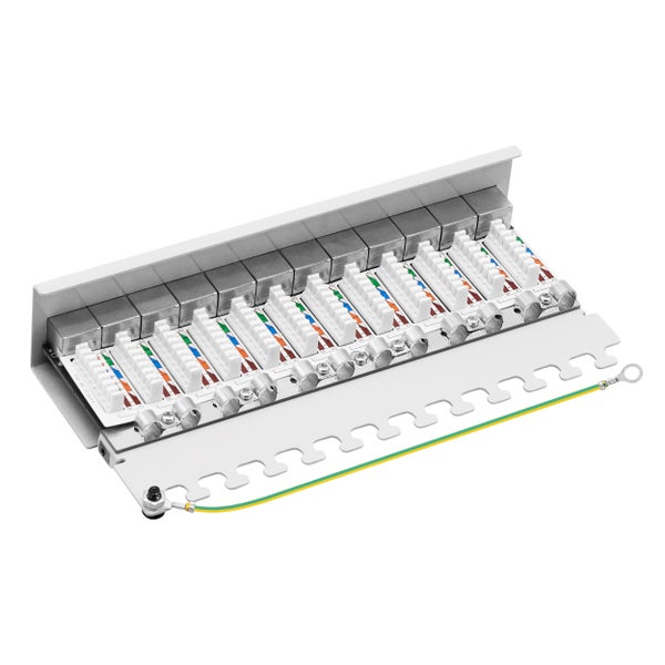 ProfiPatch Cat6a Patchpanel Patchfeld 12 Port Verteilerfeld für Keystone Module RJ45 Desktop und Wandmontage 1HE grau