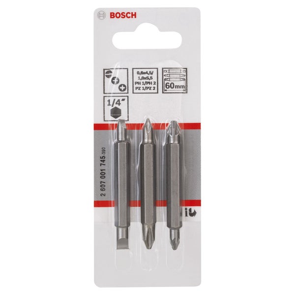 Bosch Doppelklingen-Set, 3tlg. PH1, PZ1, S 0,6x4,5, PH2, PZ2, S1,0x5,5, 60 mm - 2607001745