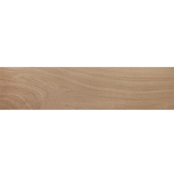 Bodenfliese in Holzoptik mit feiner Maserung, rechteckiges Format.