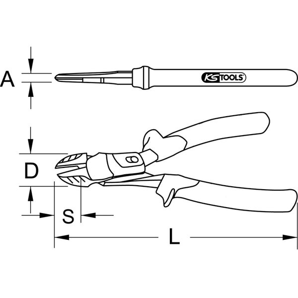 Technische Zeichnung einer Kneifzange mit KS Tools Logo