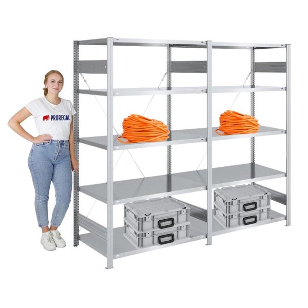 PROREGAL Schwerlastregal Silver Mamba Made In Germany  HxBxT 200 x 200 x 60 cm 5 Ebenen Je 150 kg Fachlast  Verzinkt