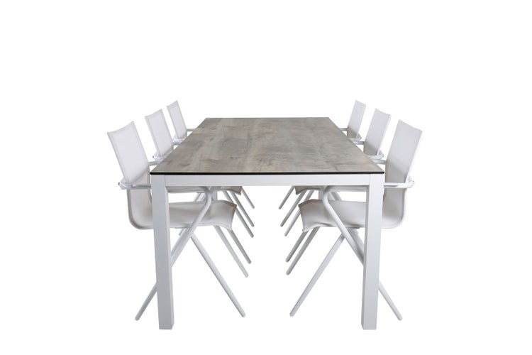 Llama Gartenset Tisch 100x205cm und 6 Stühle Alina weiß, grau, cremefarben. 100 X 205 X 75 cm