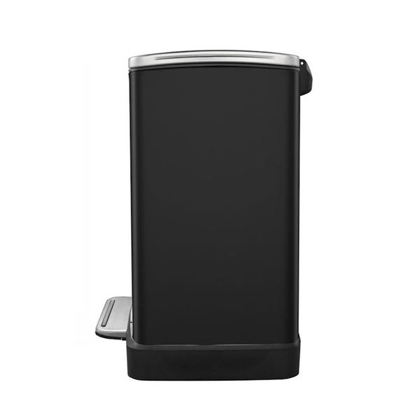 PROREGAL Stilvoller Rechteckiger Treteimer Mit Extra Breitem Pedal 12 Liter HxBxT 36 x 29,6 x 26,4 cm Schwarz Deckel Edelstahl