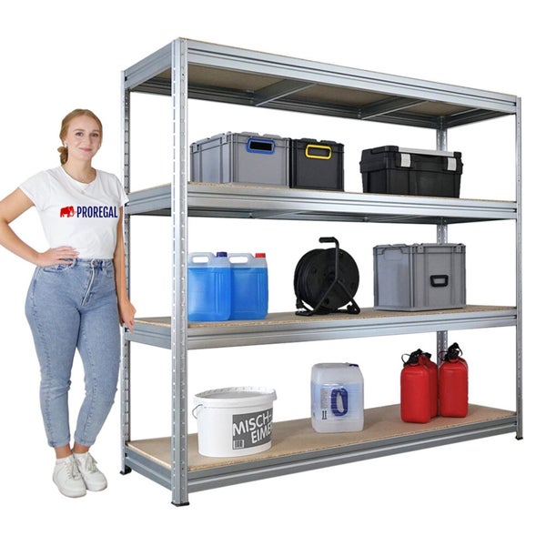 Regalsystem mit vier Ebenen und diversen Behältern