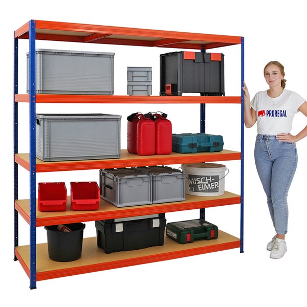 PROREGAL Schwerlastregal Giant Elephant HxBxT 180 x 180 x 60cm Fachlast 200kg Blau-Orange
