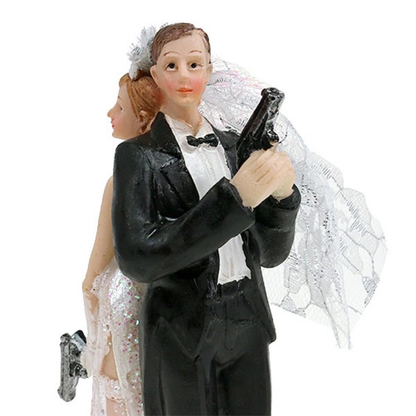 Hochzeitstortenaufsatz Brautpaar mit Pistolen