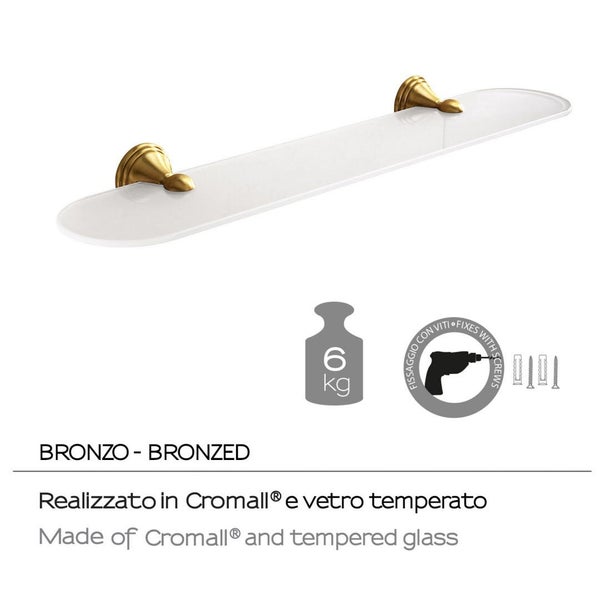 Wandablage aus Glas und bronzefarbenem Edelstahl | Rosa