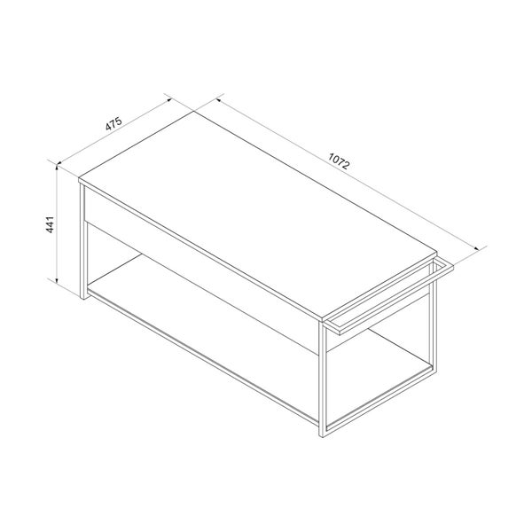 Technische Zeichnung eines Tisches mit den Maßen 475 x 1072 x 441 mm