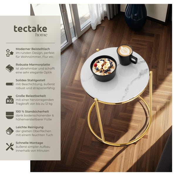 Beistelltisch tectake Ellsa 43 x 43 x 50,5 cm hochwertige Marmorplatte weiß/gold