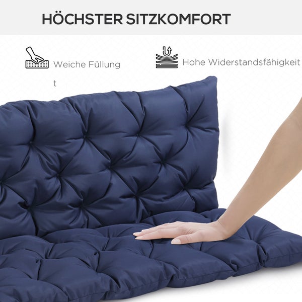 Outsunny 3 Sitzer Bankauflage 150 x 98 x 8 cm Sitzkissen mit Bändern Rückenkissen für Indoor/Outdoor Polster Auflage für Sitzbank Gartenbank Gartenmöbel Hollywoodschaukeln Dunkelblau