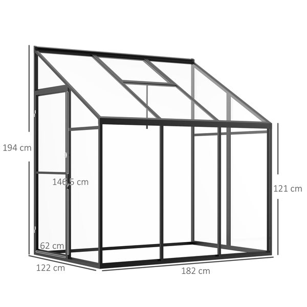 Outsunny Gewächshaus,  Beistell Gartenhaus mit Verstellbares Dach, 182cm x 122cm x 194cm, Aluminiumlegierung Polystyrolplatte, Schwarz