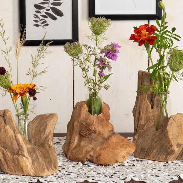 Vase Yuma  13x11 cm, Wurzelholz, mit Reagenzglas-Einsatz naturfarben