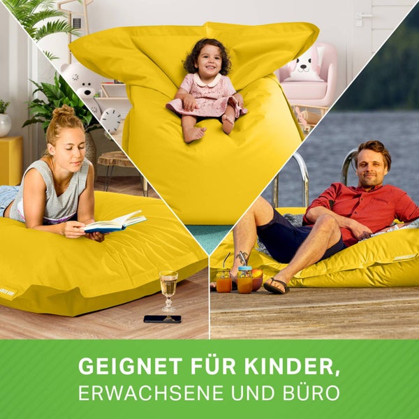 Green Bean Sitzsack XXL 140x180cm 380 Liter Kinder & Erwachsene Bean Bag EPS Perlen Füllung Riesensitzsack Groß Draußen Outdoor Liegekissen Waschbar Wetterfest Lounge Sitzkissen Bodenkissen Gelb