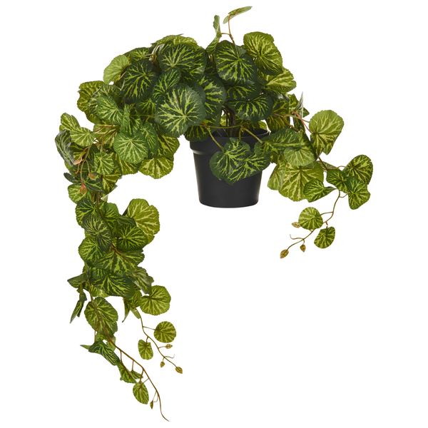 Künstliche Hängepflanze im Topf STRAWBERRY BEGONIA 37 cm Grün