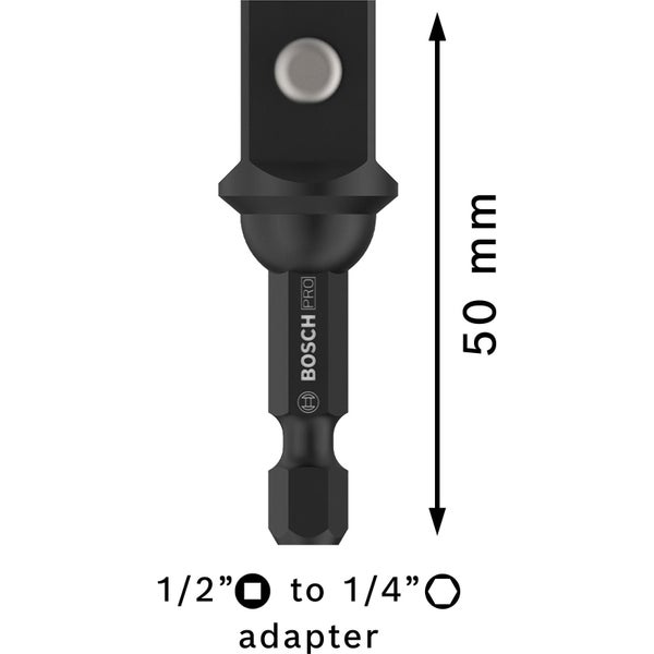Bosch Pro Adapter 1/2 Zoll auf 1/4 Zoll, Länge 50 Millimeter