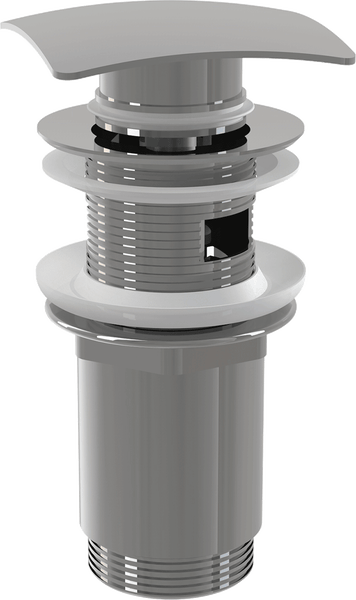 Pop-up Ablaufventil für Waschbecken mit quadratischer Abdeckung aus Metall in Chrom-Optik mit Überlauf.