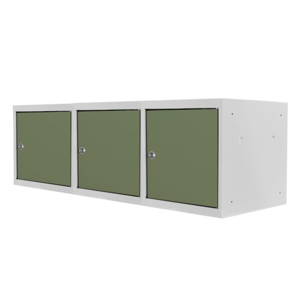 PROREGAL Mega Deal | 3x Schließfachwürfel Blocky mit Zylinderschloss + 2 Schlüssel | HxBxT 40x40x40cm | Lichtgrau/Grün | Tresor, Schließfach