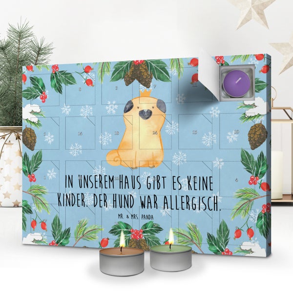 Mr. & Mrs. Panda Duftkerzen Adventskalender Mops Krone - Blau Pastell