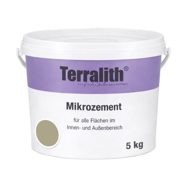 Terralith Mikrozement beige 5 Kilogramm Eimer für den Innen- und Außenbereich.