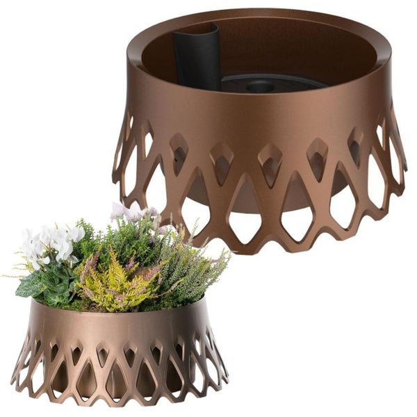 Grabschale mit Selbstbewässerung und Wasserüberlauf Friedhof Grab Vase bronze Ø 30