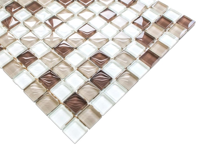 Glasmosaik auf Netz für Bad und Küche 30cm x 30cm  - Cappuccino