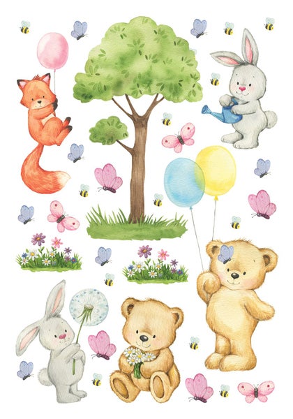 Sanders und Sanders Wandtattoo Wald mit Waldtieren Multicolor - 65 x 42.5 cm - 601345