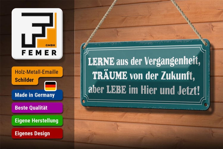 Blechschild Spruch 27x10cm lerne träume lebe hier und jetzt Dekoration