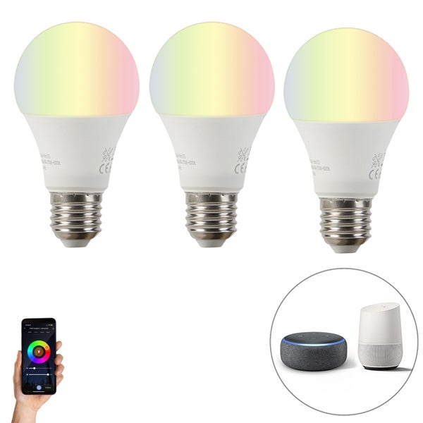 Intelligentes 3er-Set E27 RGBW LED-Lampe A60 9W 800 lm 2200-4000K