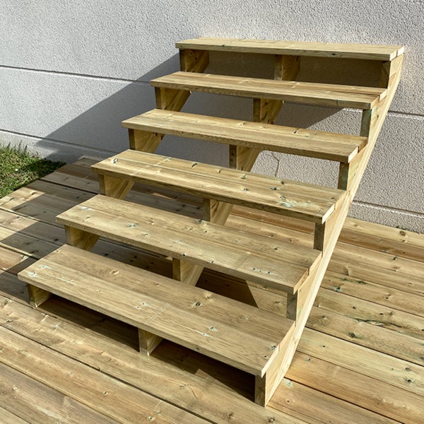 Außentreppe, Gartentreppe, Terrassentreppe  Holz H105cm 6 Stufen, Breite 120cm, OHNE Setzstufen