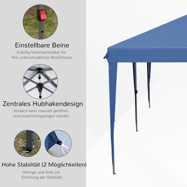 Outsunny Faltpavillon Pop-up Pavillon ca. 6 x 3m Gartenzelt höhenverstellbar UV-schutz mit Tasche Stahl-Verstrebungen, Oxford, Blau