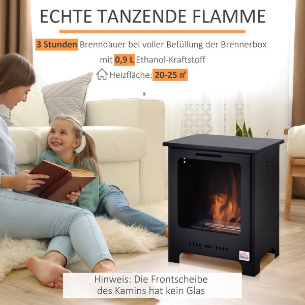HOMCOM, Ethanol-Kamin, Bio-Ethanol-Brenner, L40 x B30 x H50 cm, Metall, Schwarz