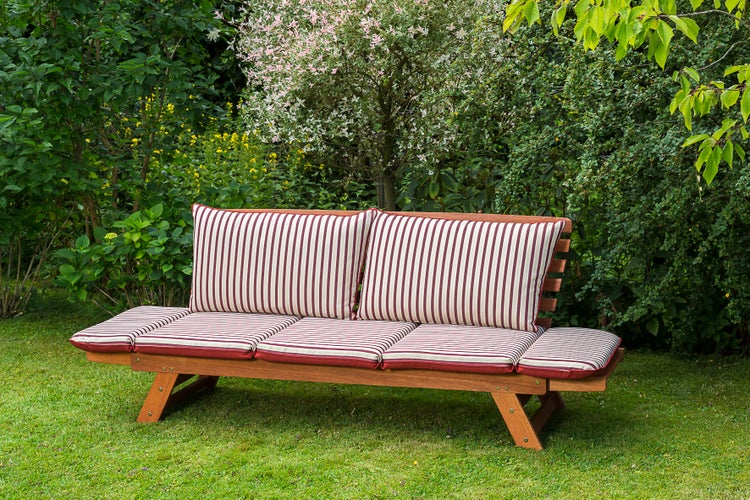 Gartenbank, als Liege nutzbar, inkl. Sitz- und Rückenkissen, Eukalyptus