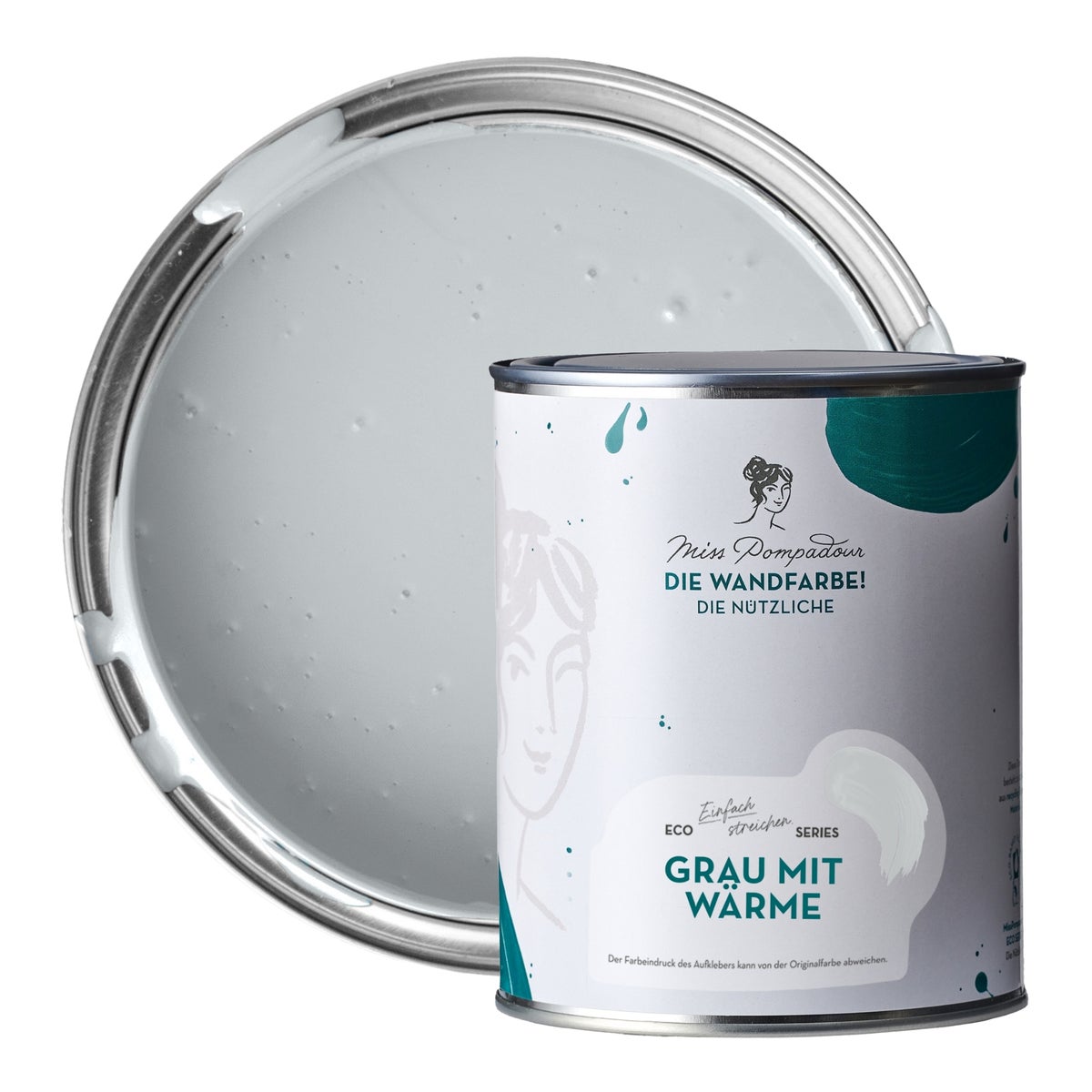 MissPompadour abwaschbare Wandfarbe 1L Grau mit Wärme - hohe Deckkraft und Ergiebigkeit - matte, scheuerbeständige Innenfarbe - geruchsarm, wasserbasiert, atmungsaktiv - Die Nützliche