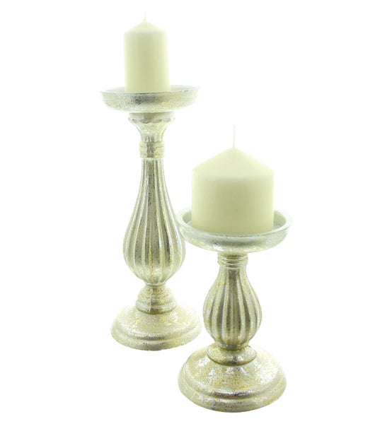 FRANK FLECHTWAREN | Kerzenhalter Eleganz, 2er Set, HOLZ, Ø 10 x 17 cm, Ø 10 x 28 cm