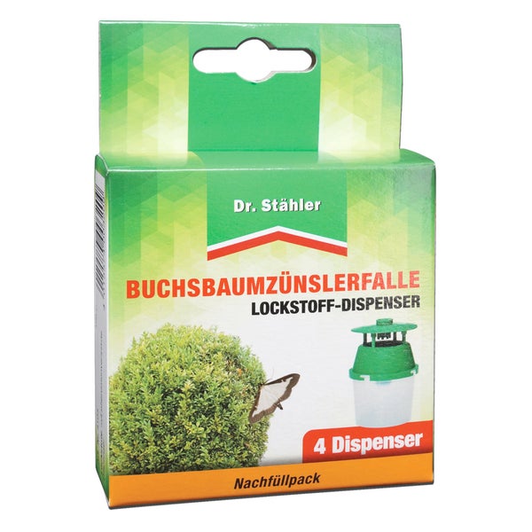 Nachfüllpack Buchsbaumzünsler-Falle – 4 Pheromon-Dispenser zur Wiederverwendung in vorhandenen Trichterfallen – Effektive Lockwirkung gegen Buchsbaumzünsler – Für Garten & Zierpflanzenbereiche