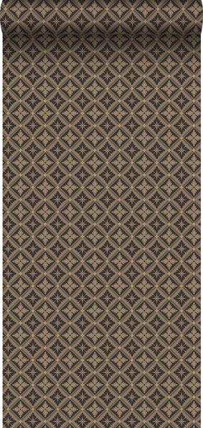 Borastapeter Tapete Fliesenmuster Dunkelbraun und Beige - 53 cm x 10.05 m - 660067